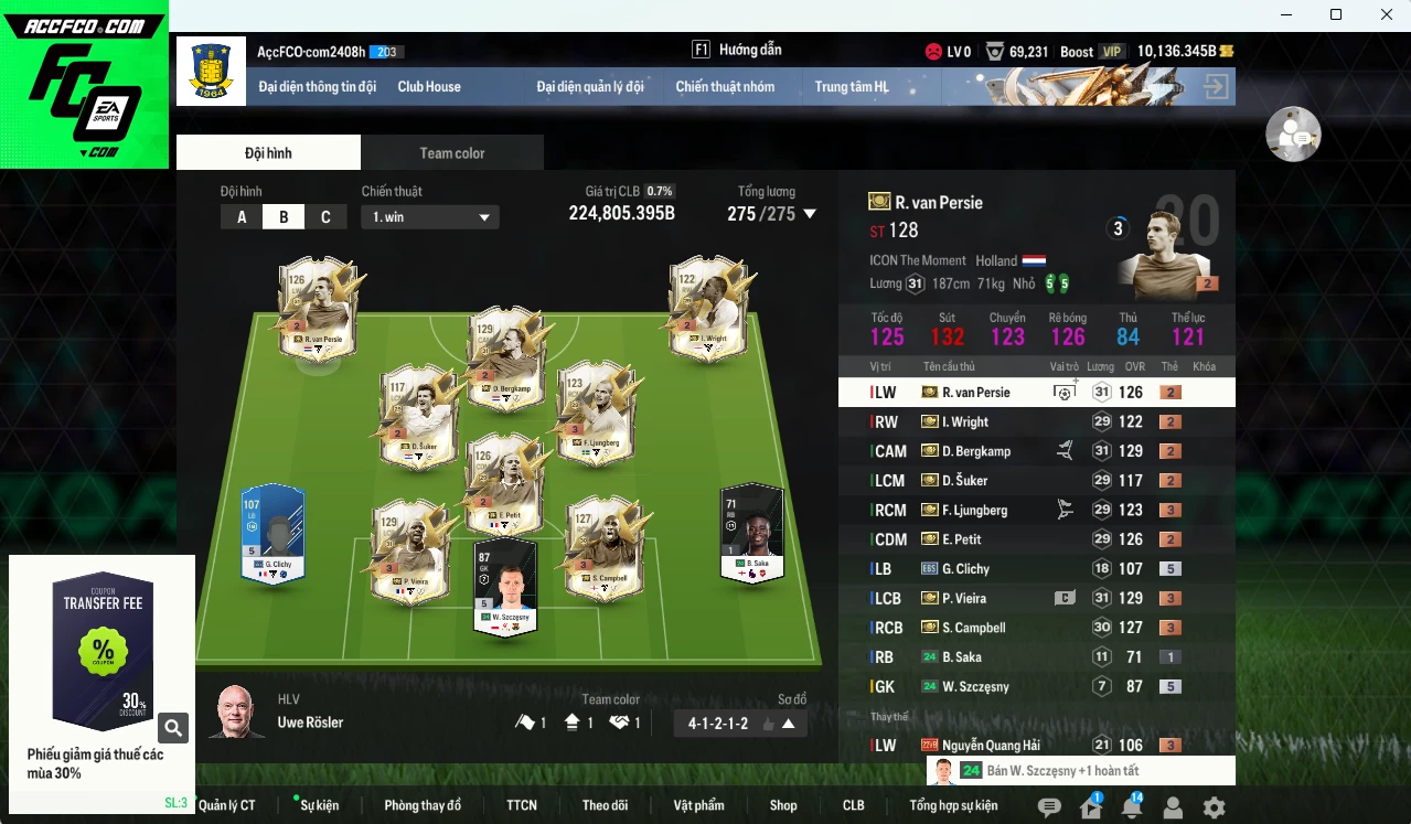 [ACC Rẻ🔥] Arsenal full ITM 224.800b dư 10.100b có Vieira ITM+3, Van Persie ITM+2, Bergkamp ITM+2, Petit ITM+2, Campbell ITM+3, Wright ITM+2, Ljungberg ITM+3, Suker ITM+2